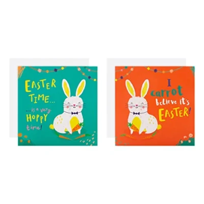 Abbildung von Hallmark Charity Osterkarten Packung 10 Karten in 2 niedlichen Hasen Designs, mehrfarbig