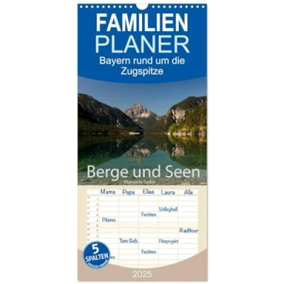 Abbildung von Familienplaner 2025 Berge und Seen rund um die Zugspitze mit 5 Spalten (Wandkalender, 21 cm x 45 cm), CALVENDO