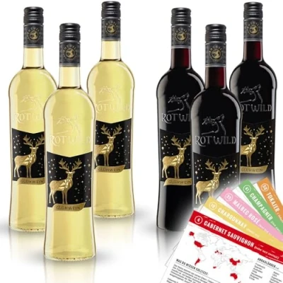 Abbildung von Rotwild Glühwein Probierpaket, gemischtes Weinpaket + VINOX Winecards (6x0,75l)