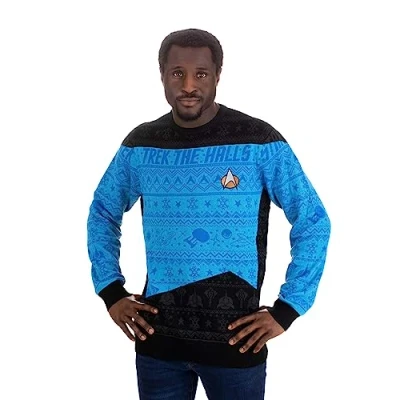 Abbildung von Numskull Unisex Offizieller Star Trek Strickpullover für Weihnachten, Größe 4XL, Blau, 4X Large