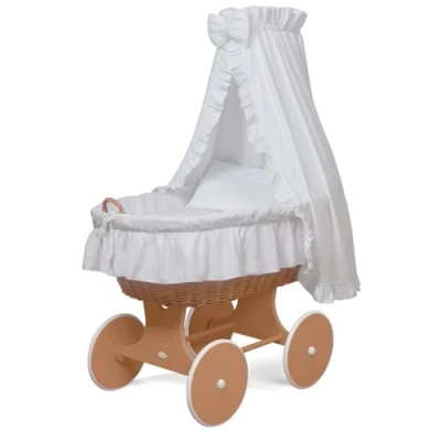 Abbildung von WALDIN Stubenwagen Set mit Ausstattung,XXL,Bollerwagen,komplett,24 Modelle wählbar,Gestell/Räder lackiert,Stoffe weiß