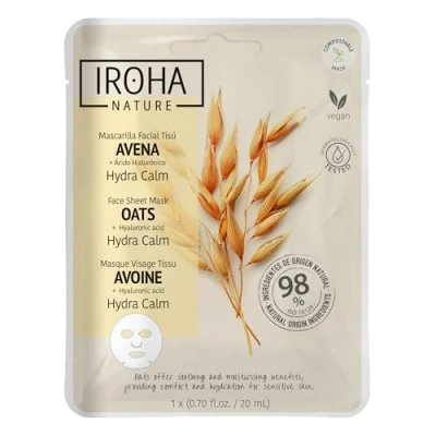 Abbildung von IROHA NATURE Beruhigende Haferflocken Feuchtigkeitsmaske Tiefenwirksame Feuchtigkeitspflege Reduziert Rötungen 98% natürliche Inhaltsstoffe Vegan und 100% biologisch abbaubar
