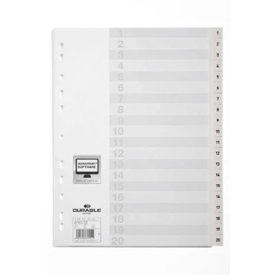 Abbildung von Durable Zahlenregister (A4, mit Deckblatt, geprägte Taben 1 20, PP Universallochung) 20 Stück, weiß, 616302