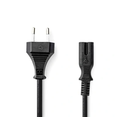 Abbildung von Stromkabel Eurostecker IEC 320 C7 5.00 m Gerade 2x 0.75 mm² Kupfer flach Nickel H03VVH2 F 2x0.75mm² PVC Netzstecker: Euro/Typ C (CEE 7/16) Netzstromversorgung