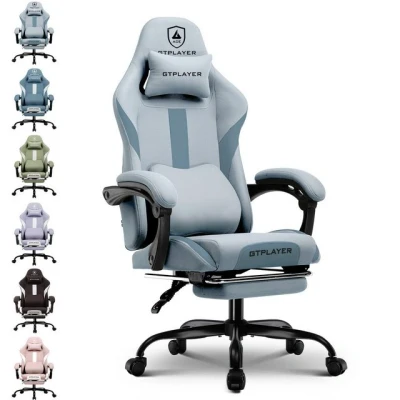 Abbildung von GTPLAYER Gaming Stuhl, Gamer Atmungsaktiver Bürostuhl aus Hochwertigem Stoff, Ergonomischer PC Verstellbarer und Drehbarer Schreibtischstuhl mit Fußstütze, grau