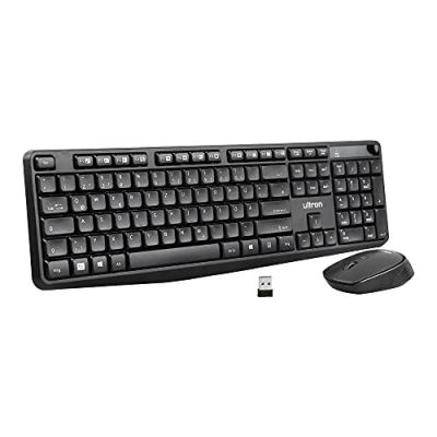 Abbildung von Ultron UMC300 Kabelloses Tastatur Maus Set, 2.4 GHz Verbindung via Easylink Nano USB Empfänger, 10m Reichweite, 15 FN Tasten, inkl. Batterien, PC/Laptop, Deutsches QWERTZ Layout Schwarz