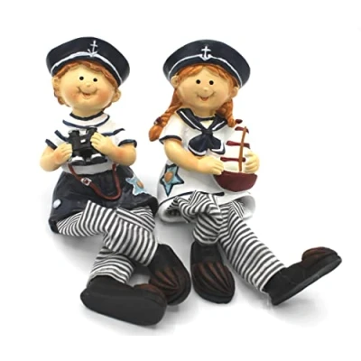 Abbildung von dekoundmeer 2er Set Kantenhocker Matrosen Kinder 14 cm (Blau)