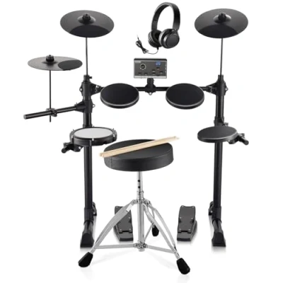 Abbildung von VEVOR E Drum Set, 15 Kits &amp; 150 Sounds Elektronisches Schlagzeug, USB MIDI unterstütztes 165,1 mm Mesh Snare Set mit 25,4 cm Becken, Drumsticks Kopfhörer, für Anfänger Erwachsene