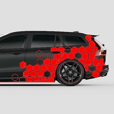 Abbildung von Finest Folia 2er Set XXL Auto Aufkleber je 200x60cm Motorrad Bus Sticker Kfz Zubehör Waben Tuning Dekor Linien Design Folie KX078 (05 Karminrot)