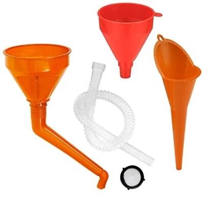 Abbildung von Winkel Flexible Kunststoff Öl Trichter Set Lange Mund Universal Tragbarer Benzinmotor mit Fliter Abnehmbare Auslauf Befestigungen für Motorrad Auto Farm Maschine Automotive