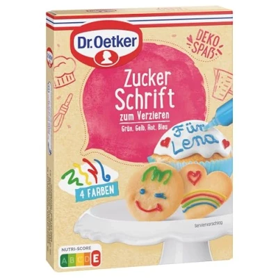 Abbildung von Dr. Oetker Zuckerschrift 4 Farben 4er Pack, x 25 g Tube, bunte Schrift aus Zucker Dekor Creme, zum Dekorieren und Beschriften von Torten, Kuchen &amp; Cupcakes, individuelle Kuchendeko