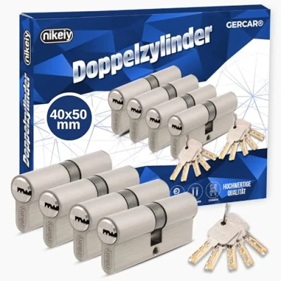 Abbildung von GERCAR Pro Profilzylinder 40/50 Massiver Schließzylinder gleichschließend 4er Set Doppelzylinder Zylinderschloss Messing matt inkl. 10 Schlüssel Wendeschlüssel Länge: 90 mm, A:40 B:50 4x