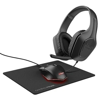 Abbildung von Trust Gaming GXT 790 Tridox PC Set Leichtes Headset mit 50 mm Treiber und 3,5 Klinke, Programmierbare USB Maus 200 6400 DPI, Mauspad, Gamer Setup für Computer/Laptop Schwarz