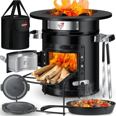 Abbildung von KESSER Feuerstelle, Raketenofen Inkl. Grillpfanne aus Gusseisen mit Tragetasche