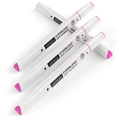 Abbildung von ARTEZA EverBlend Marker, A4887 Knallpink 4er Pack, feine Spitze und Keilspitze, alkoholbasierte Twinmarker, hochwertige Graffiti Marker zum Ausmalen, Kalligraphie Zeichnen