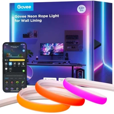Abbildung von Govee Neon LED Strip für Sockelleiste, 3M RGBIC Streifen Matter Kompatible Wandlinien und Ecken, Musiksync, Zuschneidbar, Licht Deko Wohnzimmer, Korridor, Schlafzimmer