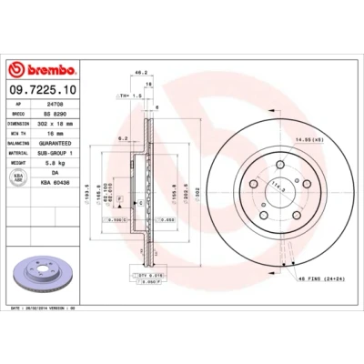 Abbildung von BREMBO 09.7225.10 Bremsscheibe 302 18 5 innenbelüftet TOYOTA: RAV4 I SUV