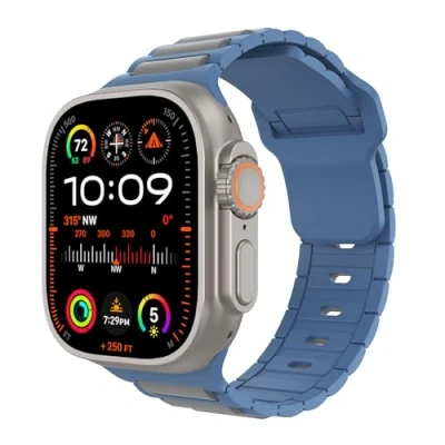 Abbildung von MoKo Silikon Sport Armband Kompatibel mit Apple Watch Ultra 2/Ultra 49mm 46mm 45mm 44mm 42mm Herren Damen,Verstellbare Ersatzbänder für iWatch Ultra2 Serie 10 9 8 7 6 5 4 3 2 1 SE,Schw/Orange