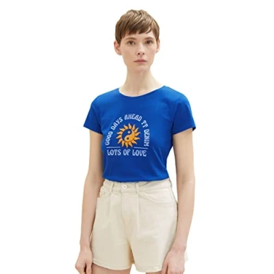 Abbildung von TOM Tailor Denim MIT Print Tshirt print, Damen, Größe: Medium, Shiny royal blue