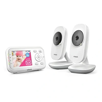 Abbildung von VTech VM3250 2 Video Babyphone mit Kameras, 300 m Lange Reichweite, 2,8 Zoll LCD, bis zu 19 Stunden Streaming, Nachtsicht, sichere Übertragung, Temperatursensor, beruhigende Klänge,