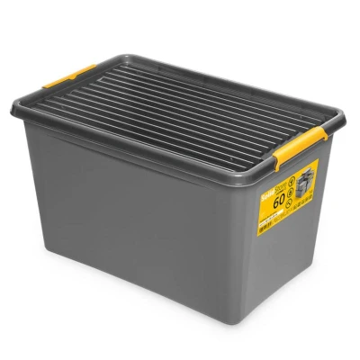 Abbildung von ORPLAST SolidStore 60 Box mit Deckel / Clips Rädern Liter 58 x 39 35 cm grau