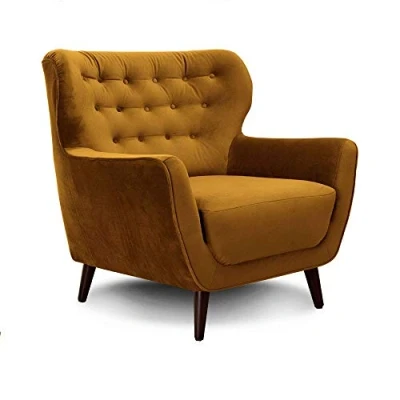 Abbildung von CAVADORE Sessel Abby / Retro Polstersessel im Samt Look mit Knopfverzierung 87 x 89 88 Samtoptik, gold