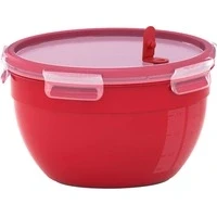 Abbildung von Emsa Mikrowellendose Clip &amp; Micro N10606 Mikrowellenventil 2,6 L Rund Lunchbox Integrierte Maßeinteilung Made In Germany Rot/ Transparent