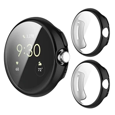 Abbildung von GIOPUEY [2 Stück Hülle mit kompatiblem Google Pixel Watch 1/2/3 41mm, Soft TPU, Shock Resistant, 41mm Cover Black+Black