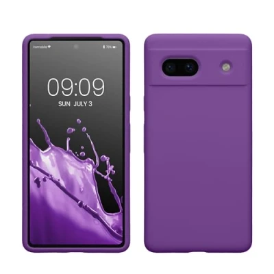 Abbildung von kwmobile Hülle kompatibel mit Google Pixel 7a Silikon Handy Case Handyhülle weiche Oberfläche kabelloses Laden Orchidee Lila
