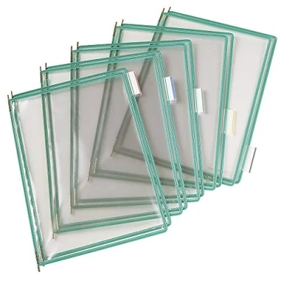 Abbildung von Tarifold 114005 A4 PVC Taschen mit Zapfen für Wanddisplayset und Dokumentenablage aus Metall, grün, 10