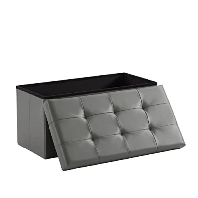 Abbildung von Zedelmaier Sitzbank mit Stauraum Sitzhocker ，Aufbewahrungsbox, Fußhocker，faltbar belastbar bis 300 kg 76 x 38 cm，Kunstleder (Dunkelgrau)