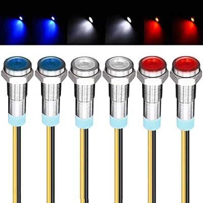 Abbildung von GUUZI 6pcs 220V 230V 6mm LED Panel Pilot Dash Warnlicht Kontrollleuchte Lampe Glühbirnen Richtungs (Rot/Blau/Weiß)