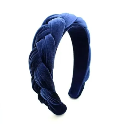 Abbildung von Haarreif Samt Geflochtener Haarreifen Damen Trachten breit Vintage Harrband Mode Stirnbänder für Frauen (Marineblau)