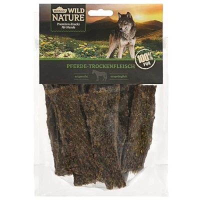 Abbildung von Dehner Wild Nature Hundesnack, Premium Hundeleckerli glutenfrei / getreidefrei, Kausnack für Hunde, Pferde Trockenfleisch, 200 g