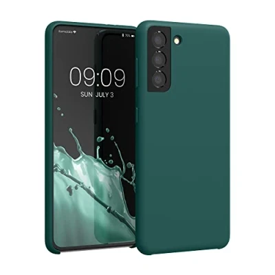 Abbildung von kwmobile Hülle kompatibel mit Samsung Galaxy S21 Silikon Handy Case Handyhülle weiche Oberfläche kabelloses Laden Türkisgrün