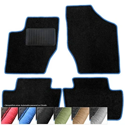 Abbildung von moto MOLTICO Fußmatten Auto Velours Autoteppiche Schwarz Automatten Set 4 teilig passend für Citroen C2 2003 2009 (Blaue Ziernähte)