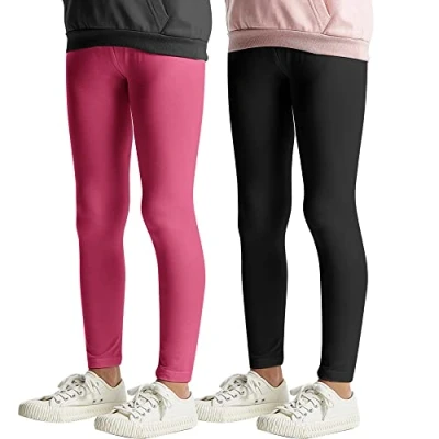 Abbildung von L&amp;K II 2er Pack Kinderleggings Basic Uni Farbe Mädchen Baby Leggins Fitness Hose Baumwolle 2708 Schwarz+Rosa 140