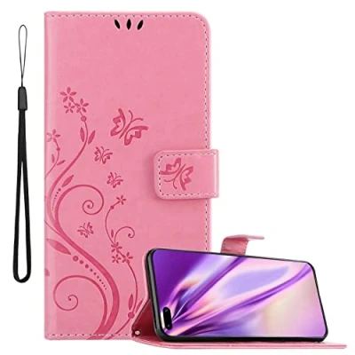 Abbildung von Cadorabo Hülle kompatibel mit Huawei P40 PRO / PRO+ Blumen Design aus Kunst Leder Flip Klappbare Magnetische [Kartenfächern] Cover für Tasche in Rosa