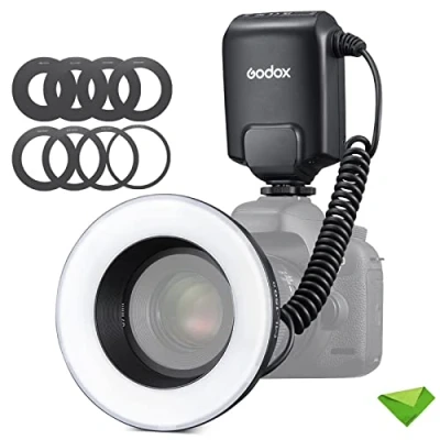 Abbildung von Godox ML 150II ML150II Makro LED Ringblitz Speedlite GN12 5800K±200K für Sony Canon Nikon Fuji Olympus Panasonic DSLR Kameras Videoproduktion, Tier und Pflanzenfotografie