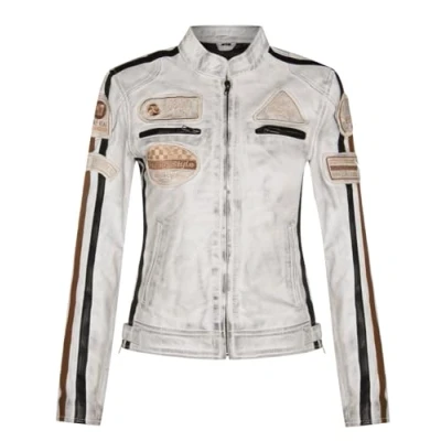 Abbildung von Infinity Leather Damen Weiß Leder Biker Casual Racing Moto Abzeichen Jacke