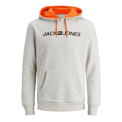 Abbildung von JACK &amp; JONES Herren JJECORP Old Logo Sweat Hood, Kapuzen Hoodie Langarm, White Melange/Shocking Orange, M