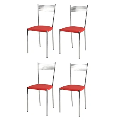 Abbildung von t m c s Tommychairs 4er Set Moderne Stühle Elegance für Küche und Esszimmer, Robustes Gestell aus verchromtem Stahl, gepolsterte Sitzfläche mit Kunstleder in der Farbe Rot bezogen