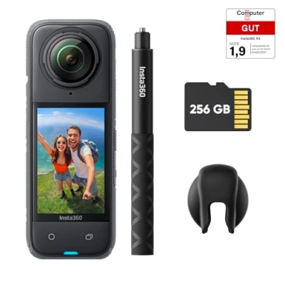 Abbildung von Insta360 X4 Auf Geht&#039;s Kit wasserdichte 8K 360 Action Cam, 4K Weitwinkelvideos, Unsichtbarer Selfie Stick Effekt, Abnehmbarer Linsenschutz, 135 min Akkulaufzeit, KI Bearbeitung, Stabilisierung
