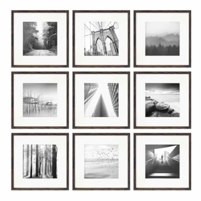 Abbildung von PHOTOLINI Bilderrahmen 9er Set 30x30 cm Modern Schmal mit Passepartout