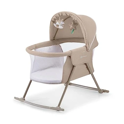Abbildung von kk Kinderkraft Kinderbett 3 in 1 LOVI, Kinderreisebett, Stubenwagen, Babywiege, Zusammenklappbar, Einfach Transport, mit Zubehör, Tasche, Moskitonetz,von Geburt bis 9 kg, Stück (1er Pack), Beige