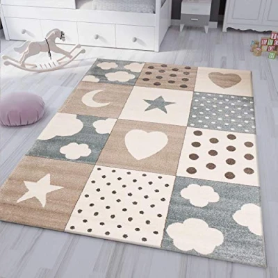 Abbildung von VIMODA Kinderteppich Teppich Kinderzimmer Babyteppich mit Herz Stern Mond, Maße:120x170 cm