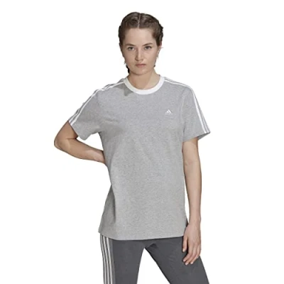 Abbildung von adidas Womens T Shirt (Short Sleeve) W 3S Bf T, Medium Grey Heather/White, HC0106, 2XS