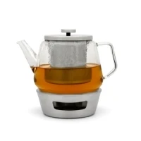 Abbildung von Bredemeijer große gläserne einwandige Teekanne 1.5 Liter Set mit Edelstahl Teewärmer zur Aufbereitung von losem Tee