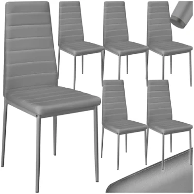 Abbildung von tectake® eleganter Stuhl mit hoher Rückenlehne, 6er Set, Pflegeleichte Esszimmerstühle, Küchenstühle Stühle 41x45x98,5cm, Polsterstuhl modern und bequem (grau)