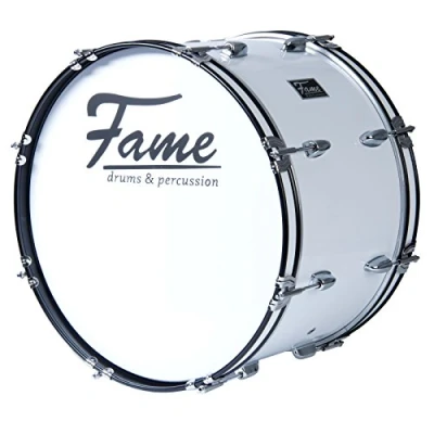 Abbildung von Fame Marching Bass Drum 22&quot;x12&quot;, Leicht, Weiß, 7 Lagen Lindenholz, Kraftvoller Klang, Inklusive Tragegurt, Beater, Stimmschlüssel, Ideal für Einsteiger, Junge Spieler&quot;